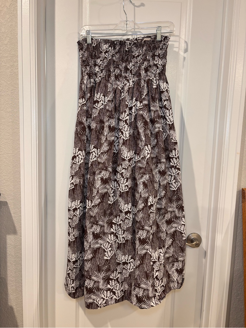 LOFT Brown and White Smocked Bandeau Maxi Dress